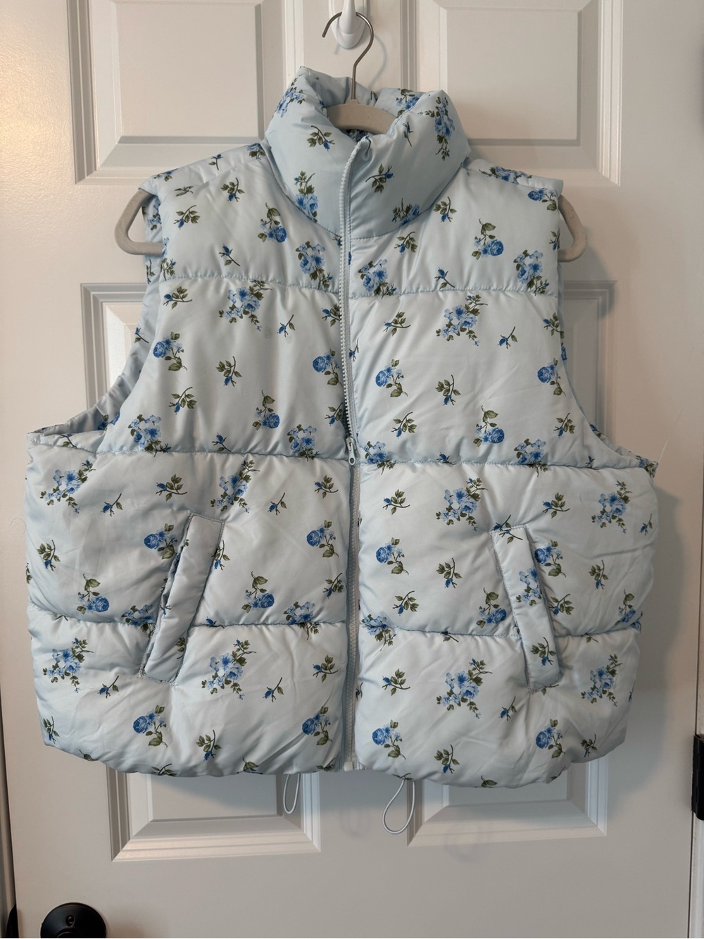 No Boundaries Blue Floral Puffer Vest